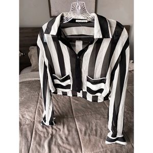 Striped Sheer Cropped Button Down